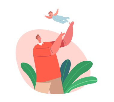 Mutlu Baba Karakteri Küçük Havalı Bebek Kız ya da Oğlu 'na Atlıyor. Baba Çocuk, Aile Eğlencesi, Boş Zaman Oynuyor