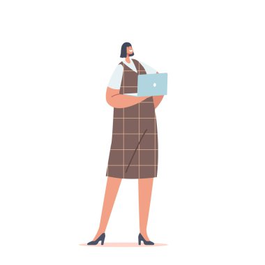 Şık Asyalı İş Kadını, dizüstü bilgisayarlı, modaya uygun kıyafetler giyiyor. Gündelik kıyafetli Genç Kadın Karakteri