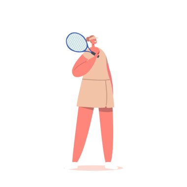 Sporcu Tenisçi Kadın Karakter Üniforması Giyiyor Raket Elde Beyaz Arkaplanda Ayrı Tutuluyor