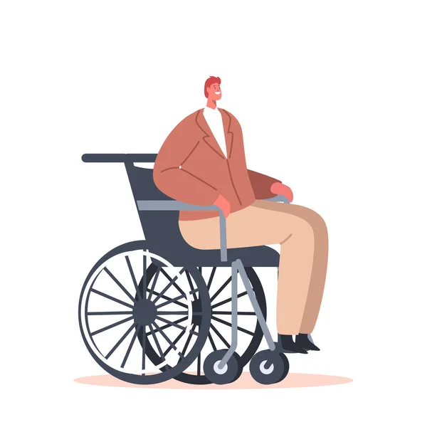 Man sitter på rullstol isolerad på vit bakgrund. Begreppet funktionshinder och rehabilitering efter en olycka — Stock vektor