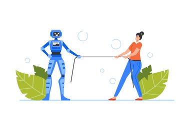 Ofis Kadını Karakteri ve Savaş Robotu Çekici Kim Daha Güçlü Yarışması. Yapay Zeka ve İnsan arasındaki karşıtlık