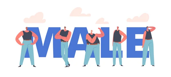 Figure du corps masculin Types Concept. Personnages hommes sablier, triangle inversé, bannière ronde, rectangulaire et poire — Image vectorielle