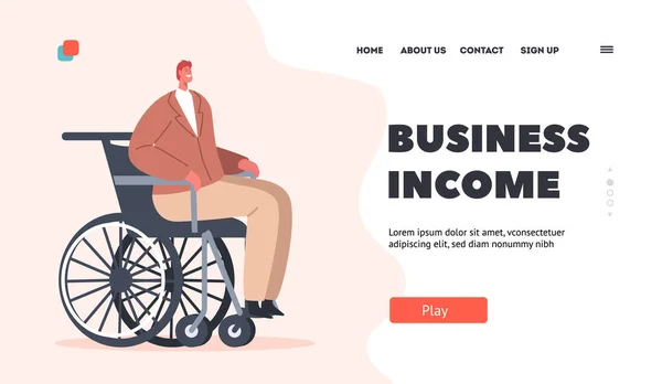Modelo de página de desembarque de renda de negócios. Homem sentado na cadeira de rodas. Conceito de Deficiência e Reabilitação — Vetor de Stock