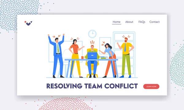 Resolving Team Conflict Landing Page Template. Business Men and Women Enemies Opponents Arguing and Staring Each Other — Stock Vector