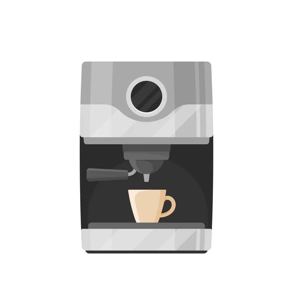 咖啡机、浓缩咖啡或卡布奇诺啤酒加杯子和牛奶杯。专业全自动咖啡店设备 — 图库矢量图片