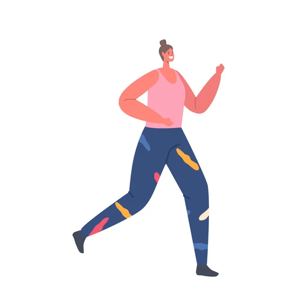 Mujer Atlética en Ropa Deportiva Corriendo Maratón o Sprint. Actividad Deportiva, Correr y Ejercicio de Estilo de Vida Saludable — Vector de stock