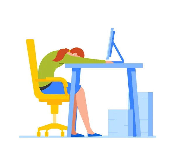 Exhausted Office Worker Professional Burnout, Overwork Tiredness, Fatigue and Depression Symptom Concept — Stock Vector