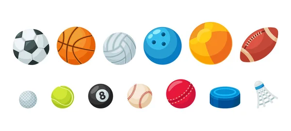 Комплект различных мячей для спортивных игр: футбол, баскетбол, волейбол и регби, гольф, бильярд, теннис или бейсбол. Софтбол — стоковый вектор