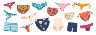 Kadın külotları, iç çamaşırı dizileri, tanga, bikiniler. Küstah, hippi, erkek şortu, Klasik Kısa, Slip