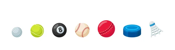 Set Various Sports Equipment, Balls for Sport Games Golf, Billiards, Tennis or Baseball. Softball, Badminton Shuttlecock — Stock Vector