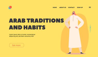 Arap gelenekleri ve alışkanlıkları sayfa şablonu. Suudi Erkek Karakteri Thawb ya da Kandura Elbisesi Giyin, Arap Adam