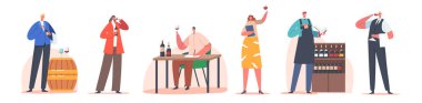 Sommelier ya da Stewards Şarap Degustation seti. Restoran Uzmanı Karakterleri İçki, Şarap, Sertifika