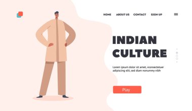 Hint Kültür ve Geleneksel İniş Şablonu. Erkek Karakter Geleneksel Giysileri Giyer Uzun Kurta Gömleği ve Pantolonu