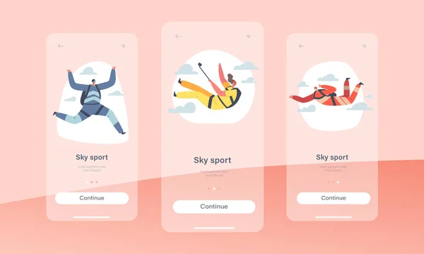 Sky Sport Mobile App Page Onboard Screen Template. Basisspringen, Parachutespringen Extreme sportactiviteit, Recreatie — Stockvector