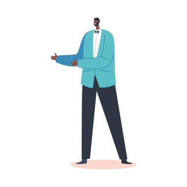 Afrika Damat Karakteri Mavi Alev ve Siyah Pantolon Giyin Beyaz Arkaplanda İzole edilmiş Düğün Törenine Hazırlan