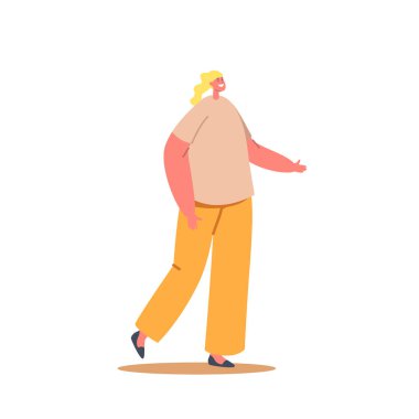 Çocuk modası, çocukluk, mutluluk, özgürlük kavramı. Mutlu Çocuk, Sarışın Kız Bej tişört ve Sarı Pantolon Giyin