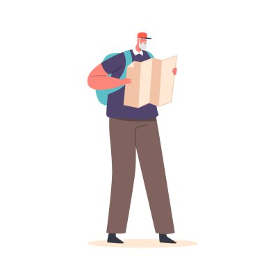 Kıdemli Turist Harita Öğreniyor Arama Turu 'nun hangi yolunu seçeceğine karar verin. Eski Gezgin Yürüyüş Macerası