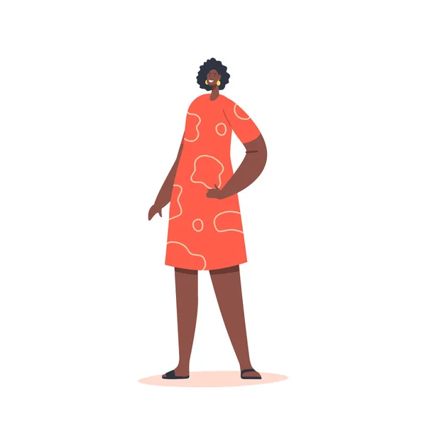 Mulher Africano elegante vestindo roupas de moda vestido vermelho com padrão abstrato e acessórios com chinelos —  Vetores de Stock