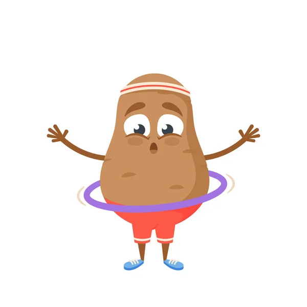 Мультфільм Картопля овочевий Спінінг Гуп, смішний спортсмен Веджі Персонаж Тренування, Спортивні вправи. Здорова їжа, Спорт — стоковий вектор