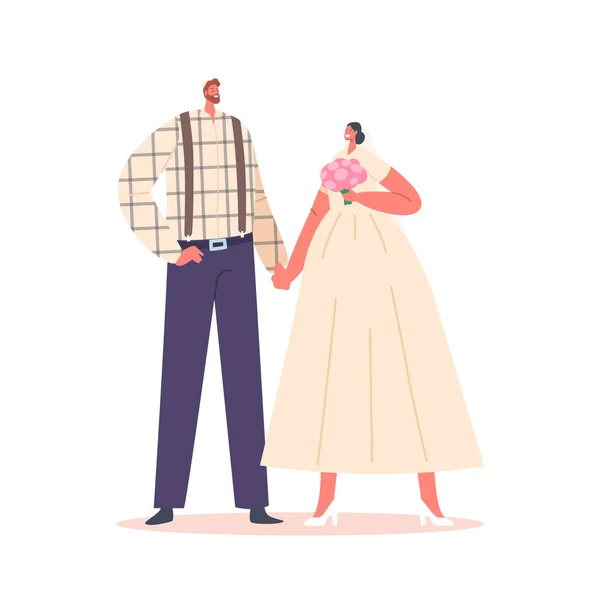 Modern Jewish Couple Marriage Celebration, Happy Bearded Groom and Bride Characters Wedding Ceremony — стоковый вектор
