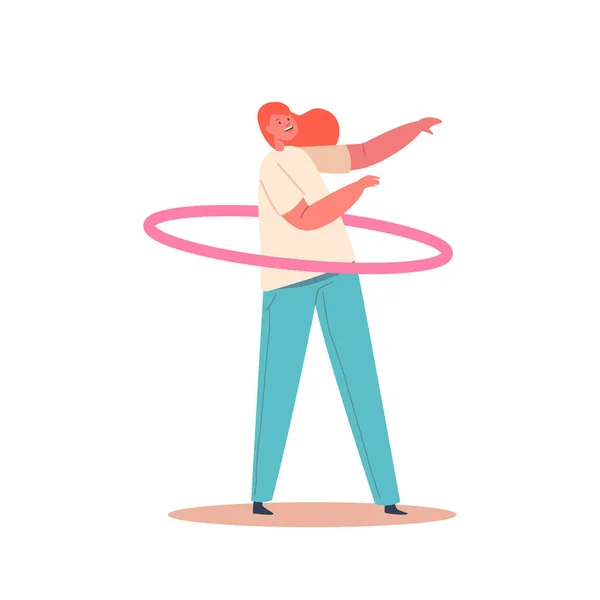 Girl Twist Hoop on Waist, Child Playing Game, Sports and Active Lifestyle. Healthy Entertainment or Hobby. — Vector de stoc