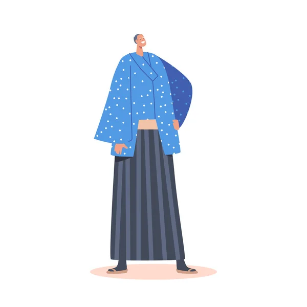 Elderly Asian Man wear Blue Kimono, Old Male Character Wear Traditional Clothes. Ancient Oriental Fashion and Culture — Stock Vector