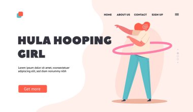 Hula Hooping Kız İniş Sayfası Şablonu. Genç Kadın Karakteri Oynuyor, Belde Kıvrım, Çocuk Oyunu