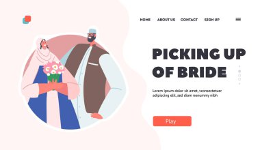 Müslüman Gelinlerin Gelinlerini Alma Geleneği İniş Sayfası Şablonu. Yeni evliler geleneksel kıyafetler giyer, evlilik...
