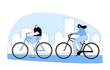 Man and Woman Cyclist Riding Bikes Outdoors in Summer Day on City Park. Bicycle Active Sport Life and Healthy Lifestyle