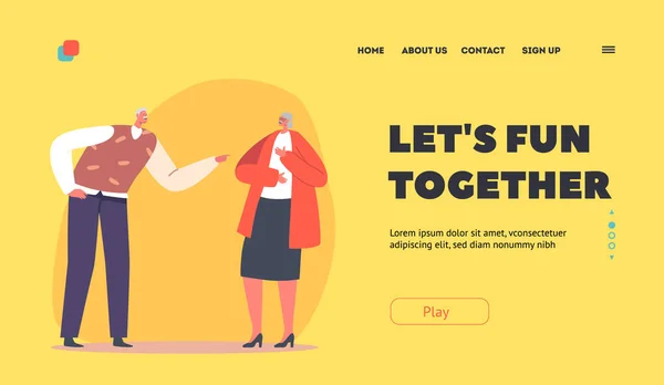 Reaction on Joke, Positive Emotion Landing Page Template. Senior Male and Female Characters Laughing at Something Funny — Stock vektor