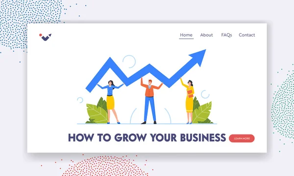 Business Growth Landing Page Template. Financial Success, Investment, Cooperation. Characters Teamwork, Corporate Team — Vetor de Stock