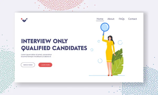 Interview Qualified Candidates Landing Page Template. Research, Investigation, Education Concept. Search for Employee — Stockový vektor