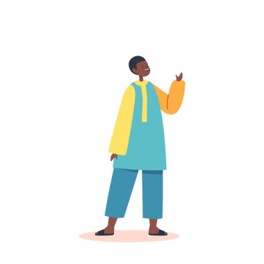 Şirin Afrikalı Çocuk Geleneksel Giysiler Giyer, Çocuk Anaokulu veya Çocuk Anaokulu veya Gençlik Yaşı Küçük Gülümseyen Bebek Beyaz Üzerinde İzole Edilmiş