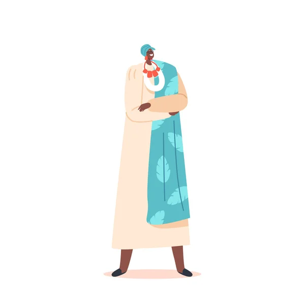 Mujer africana Use ropa tradicional aislada sobre fondo blanco. Desgaste de carácter femenino tribal Desgaste y vestido — Vector de stock