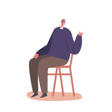 Ortodoks Yahudi Erkek Karakteri, Sidelocks Waer Kippa Şapkalı Yakışıklı Yahudi. Yahudi Adam gülümsüyor Sandalyede oturuyor