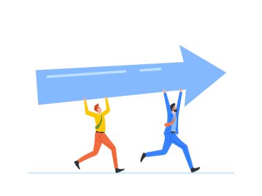Tiny Business Team Karakterleri Büyük Ok Tutuyor. Takım çalışması, Finansal Başarı, Yatırım, Hedef Başarı Konsepti