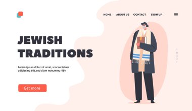 Yahudi gelenekleri İniş Sayfası Şablonu. Son sınıf öğrencisi Ulusal Giysiler ve Şapka Giyer Tevrat Kitabı, Ortodoks Yahudi