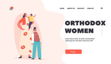 Ortodoks Kadınlar İniş Sayfa Şablonu. Ellerinde Bebek olan anne. Ebeveynlik, Çocukluk, İnsan İlişkileri