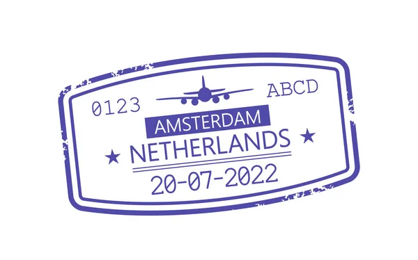 荷兰机场印章、移民或旅行签证签名。护照管制、国际离境、抵境编号 — 图库矢量图片