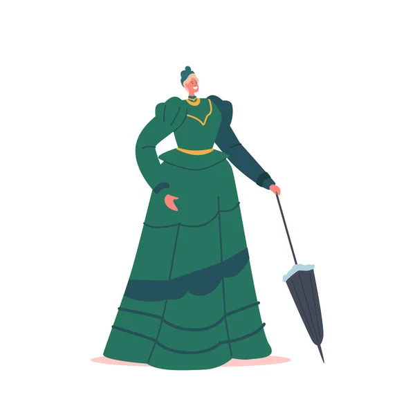 Элегантная Леди Красивом Винтажном Платье Зонтиком Мода Века Викторианская Женщина — стоковый вектор
