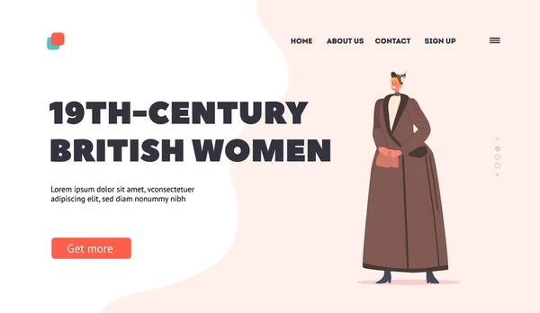 Modelo Página Desembarque Mulheres Britânicas Século Lady Wear Elegante Vestido — Vetor de Stock