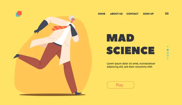 Plantilla Landing Page Ciencia Loca Loco Profesor Wear Lab Coat — Vector de stock