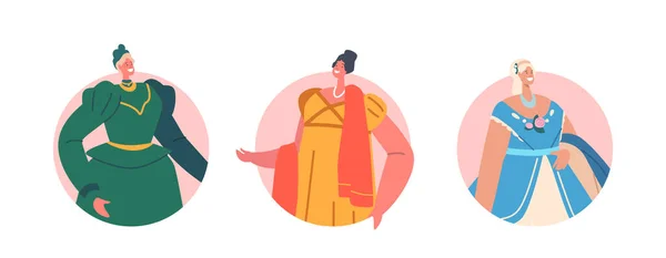 Set Iconos Avatares Redondos Aislados Para Damas Del Siglo Xix — Archivo Imágenes Vectoriales
