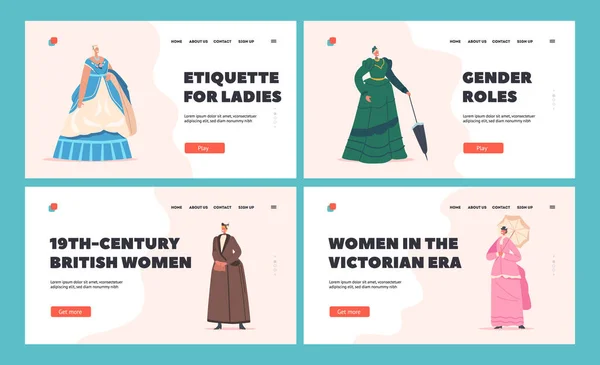 Набор Шаблонов Европейской Женской Посадки Xix Века Викторианские Женщины Носят — стоковый вектор