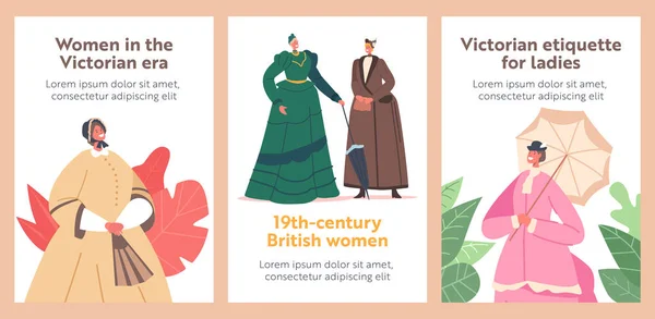 빅토리아 시대의 여성들은 무례했습니다 여자들은 액세서리를 입었다 아름다운 캐릭터 영국의 — 스톡 벡터