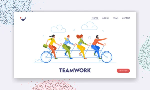 Teamwork Landning Sida Mall Business Team Riding Tandem Cykel Business — Stock vektor