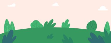 Yeşil Çimen, Çalılık ve Çimenli Orman ya da Park 'taki Tarla. Bahçe Oyunları, Meditasyon ve Açık Hava Gevşeme. Yaz Peyzajı, Doğa, Eğlence Alanı. Çizgi film Vektör İllüstrasyonu