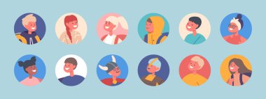 Çocuklar Görseller, Çocuklar Erkek ve Kadın Karakterler, Çocuklar Viking Kostümleri Giyer ve Günlük Giysiler. Web Tasarımı için Bebek Portreleri. Çizgi film İnsanları Vektör İllüzyonu, İzole Yuvarlak Simgeler