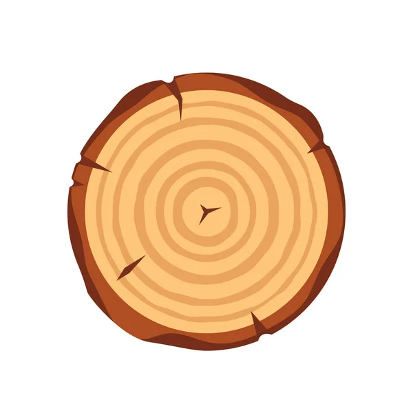 Tranche Ronde Arbre Bois Avec Des Anneaux Âge Des Fissures — Image vectorielle