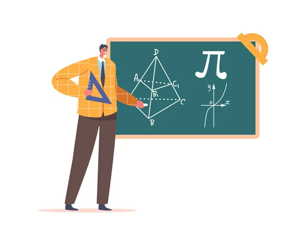 Δάσκαλος Μοιρογνωμόνιο Σταθεί Στο Blackboard Εξηγήστε Γεωμετρία Επιστήμη Στους Μαθητές — Διανυσματικό Αρχείο